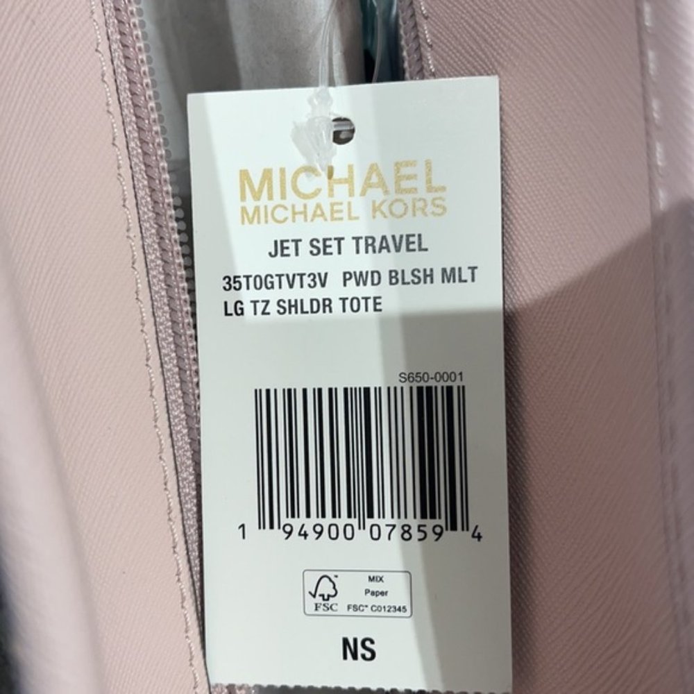 Michael Kors Jet Set Travel Large Top Zip Shoulder Tote Powder Blush Multi - Picture 9 of 16